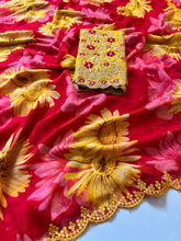 Load image into Gallery viewer, Graceful Party Wear Georgette Heavy Embroidery n Scalloped Sequence Work Border Elegant Saree With Contrast Blouse Piece