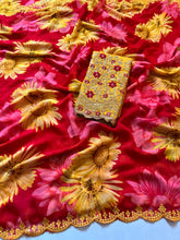 Load image into Gallery viewer, Graceful Party Wear Georgette Heavy Embroidery n Scalloped Sequence Work Border Elegant Saree With Contrast Blouse Piece