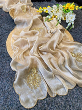 Load image into Gallery viewer, Exuberant Party Wear Golden Colour Satin Silk Handwork Fancy Designer Saree For Wedding