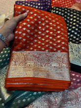 Load image into Gallery viewer, Redolent Party Wear Pure Viscose Georgette Jacquard Zari Weaving Work Fancy Designer Saree For Wedding