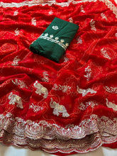 Load image into Gallery viewer, Magnetic Wedding Wear Red Colour Soft Georgette Bandhani Print Sequence n Cut Work Border Elegant Saree With Contrast Blouse Piece