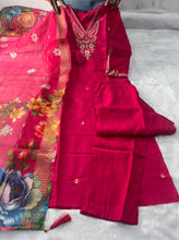 Load image into Gallery viewer, Forbearance Wedding Wear Pink Color Roman Silk Embroidery n Sequence Work Designer Straight Kurta With Trouser n Dupatta Set