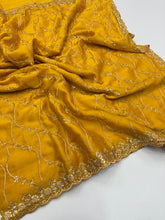 Load image into Gallery viewer, Confounding Party Wear Satin Silk Sequence n Stunning Cut Work Fancy Saree With Adorned Blouse Piece