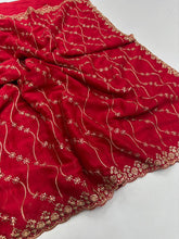 Load image into Gallery viewer, Confounding Party Wear Satin Silk Sequence n Stunning Cut Work Fancy Saree With Adorned Blouse Piece