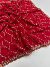 Load image into Gallery viewer, Confounding Party Wear Satin Silk Sequence n Stunning Cut Work Fancy Saree With Adorned Blouse Piece