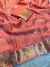 Load image into Gallery viewer, Admirable Wedding Wear Pure Soft Viscose Crepe Silk Jacquard Weaving Zari Work Fancy Designer Saree With Blouse