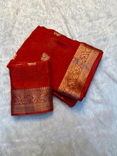 Load image into Gallery viewer, Admirable Wedding Wear Pure Soft Viscose Crepe Silk Jacquard Weaving Zari Work Fancy Designer Saree With Blouse