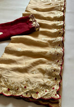 Load image into Gallery viewer, Alverina Party Wear Golden Colour Rangoli Crush Silk Sequence N Cut Work Border Fancy Designer Saree With Contrast Blouse Piece