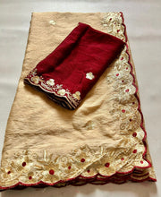 Load image into Gallery viewer, Alverina Party Wear Golden Colour Rangoli Crush Silk Sequence N Cut Work Border Fancy Designer Saree With Contrast Blouse Piece