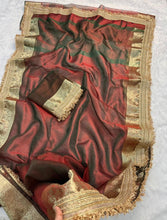 Load image into Gallery viewer, New Maroon Color Banarasi Tissue Silk Jacquard n Lace Work Fancy Designer Partywear Saree