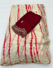 Load image into Gallery viewer, Charismatic Party Wear Chiffon Embroidery N Scalloped Cut Work Border Fancy Designer Saree With Contrast Blouse Piece