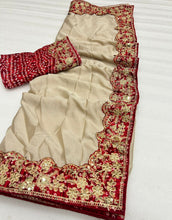 Load image into Gallery viewer, Traditional Wedding Wear Soft Chinon Silk Bandhej Print Thread Sequence Work Lace Border Fancy Designer Saree With Blouse Piece