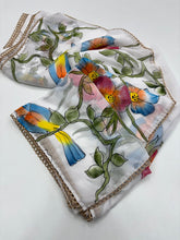 Load image into Gallery viewer, Groovy Festive Wear Pure Soft Georgette Silk Designer Unique Brush Print Lace Border Fancy Saree For Women