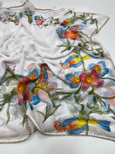 Load image into Gallery viewer, Groovy Festive Wear Pure Soft Georgette Silk Designer Unique Brush Print Lace Border Fancy Saree For Women