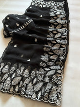 Load image into Gallery viewer, Mellifluous Function Wear Black Colour Organza Silk Embroidery n Cut Work Border Fancy Designer Saree For Wedding