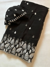 Load image into Gallery viewer, Mellifluous Function Wear Black Colour Organza Silk Embroidery n Cut Work Border Fancy Designer Saree For Wedding