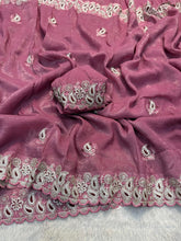 Load image into Gallery viewer, Glossy Wedding Wear Crunchy Silk Thread n Multi Embroidery Work Fancy Desinger Saree For Occasion