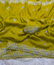 Load image into Gallery viewer, Glossy Wedding Wear Crunchy Silk Thread n Multi Embroidery Work Fancy Desinger Saree For Occasion