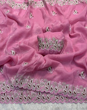 Load image into Gallery viewer, Glossy Wedding Wear Crunchy Silk Thread n Multi Embroidery Work Fancy Desinger Saree For Occasion