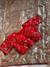 Load image into Gallery viewer, Contemporary Wedding Wear Satin Silk Sequence n Cut Work Embroidery Border Designer Saree With Unstitched Blouse Piece