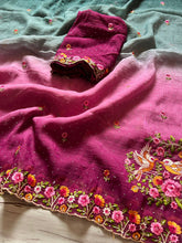Load image into Gallery viewer, Adorning Festive Wear Double Shaded Crush Silk Embroidery n Cut Work Border Saree With Elegant Blouse Piece