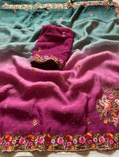 Load image into Gallery viewer, Adorning Festive Wear Double Shaded Crush Silk Embroidery n Cut Work Border Saree With Elegant Blouse Piece