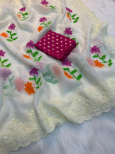 Load image into Gallery viewer, Charismatic Wedding Wear Soft Crunchy Silk Embroidery Thread Matching Work Saree With Contrast Blouse Piece