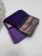Load image into Gallery viewer, Graceful Wedding Wear Purple Pedding Color Viscose Georgette Jacquard Weaving Work Lace Border Designer Saree