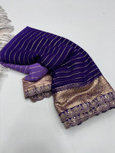 Load image into Gallery viewer, Graceful Wedding Wear Purple Pedding Color Viscose Georgette Jacquard Weaving Work Lace Border Designer Saree