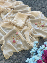 Load image into Gallery viewer, Traditional Wedding Wear Golden Colour Soft Silk Handwork Rose Butta Fancy Designer Saree For Women