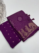 Load image into Gallery viewer, Charming Festive Wear Pure Soft Dola Crush Silk Jacquard Border Rich Pallu Fancy Designer Saree With Blouse Piece