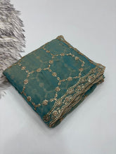 Load image into Gallery viewer, Delightful Function Wear Soft Silk Embriodery n Stunning Cut Work Fancy Saree With Adorned Blouse Piece