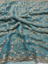 Load image into Gallery viewer, Delightful Function Wear Soft Silk Embriodery n Stunning Cut Work Fancy Saree With Adorned Blouse Piece
