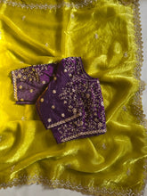 Load image into Gallery viewer, Charismatic Wedding Wear Crunchy Chiffon Crush Silk Embroidery n Scalloped Cut Work Border Designer Saree With Unstitched Blouse