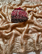 Load image into Gallery viewer, Imaginative Wedding Wear Satin Silk Embroidery Thread n Arco Cut Work Border Designer Saree With Blouse Piece