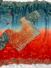 Load image into Gallery viewer, Exuberant Wedding Wear Satin Silk Heavy Embroidery n Aarco Work Fancy Designer Saree With Stitched Blouse