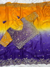 Load image into Gallery viewer, Exuberant Wedding Wear Satin Silk Heavy Embroidery n Aarco Work Fancy Designer Saree With Stitched Blouse