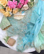 Load image into Gallery viewer, Exuberant Wedding Wear Satin Silk Heavy Embroidery n Aarco Work Fancy Designer Saree With Stitched Blouse