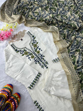 Load image into Gallery viewer, Scrupulous Festive Wear White Colour Embroidery Work Designer Straight Kurta With Trouser n Dupatta Set