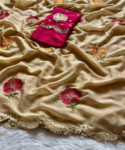 Load image into Gallery viewer, Elegant Party Wear Georgette Embroidery n Mirror Work Fancy Designer Saree With Contrast Blouse Piece