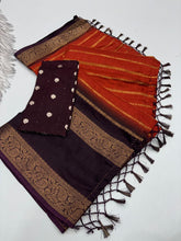 Load image into Gallery viewer, Redolent Festive Wear Pure Soft Dola Chex Silk Jacquard Border Designer Saree With Blouse Piece