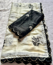 Load image into Gallery viewer, Attractive Party Wear Rangoli Silk Embroidery n Sequence Work Less Border Saree With Contrast Blouse Piece