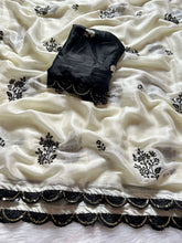 Load image into Gallery viewer, Attractive Party Wear Rangoli Silk Embroidery n Sequence Work Less Border Saree With Contrast Blouse Piece