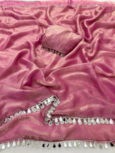 Load image into Gallery viewer, Whimsical Wedding Wear Pink Colour Chiffon Fabric Real Mirror Work Lace Desinger Saree With Elegant Blouse Piece