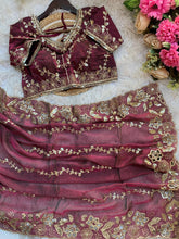 Load image into Gallery viewer, Fantabulous Party Wear Chiffon Embroidery n Cutwork Border Designer Saree For Wedding