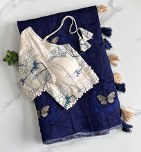 Load image into Gallery viewer, Luxuriant Party Wear Chanderi Cotton Heavy Embroidered n Tussels Work Fancy Designer Wedding Wear Saree With Stitched Blouse