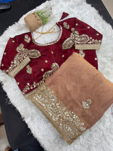 Load image into Gallery viewer, Gratifying Wedding Wear Satin Silk Heavy Embroidery n Aarco Work Fancy Designer Saree With Stitched Blouse
