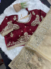 Load image into Gallery viewer, Gratifying Wedding Wear Satin Silk Heavy Embroidery n Aarco Work Fancy Designer Saree With Stitched Blouse