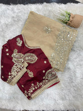 Load image into Gallery viewer, Gratifying Wedding Wear Satin Silk Heavy Embroidery n Aarco Work Fancy Designer Saree With Stitched Blouse