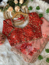 Load image into Gallery viewer, Glorious Party Wear Pure Georgette Floral Print Original Hand Mirror n Embroidery Work Designer Saree For Women
